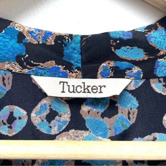 Tucker 100% Silk short sleeved dress, Women's size Large, blue black knee-length - Picture 4 of 12